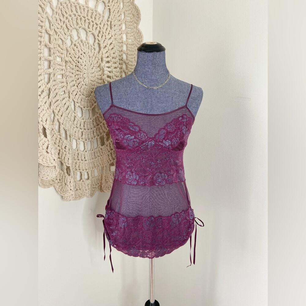 Victoria’s Secret Purple Lace Silk Tank Cami Lingerie Size XS